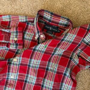 Ralph Lauren Button Down Shirt Mens Medium Red Plaid Blake Long Sleeve
